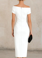Women's Off Shoulder Ruched Bodycon Midi Dress for Cocktail Party