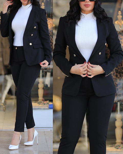Woman's Pant Sets 2023 New in Casual Business Double Breasted Blazers Jacket Pants 2 Piece Set Elegant Formal Ladies Pant Suits