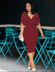 Fashion Party Dress For Wonen Sexy V Neck Package Hip Elegant Dresses 2025 Srping Summer Lady Solid Color Slim Office Midi Dress