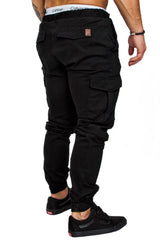 Men High Elastic Cargo Pants Summer Lace Up Drawstring Pocket Harem Stretch Full Trousers BSD-8811