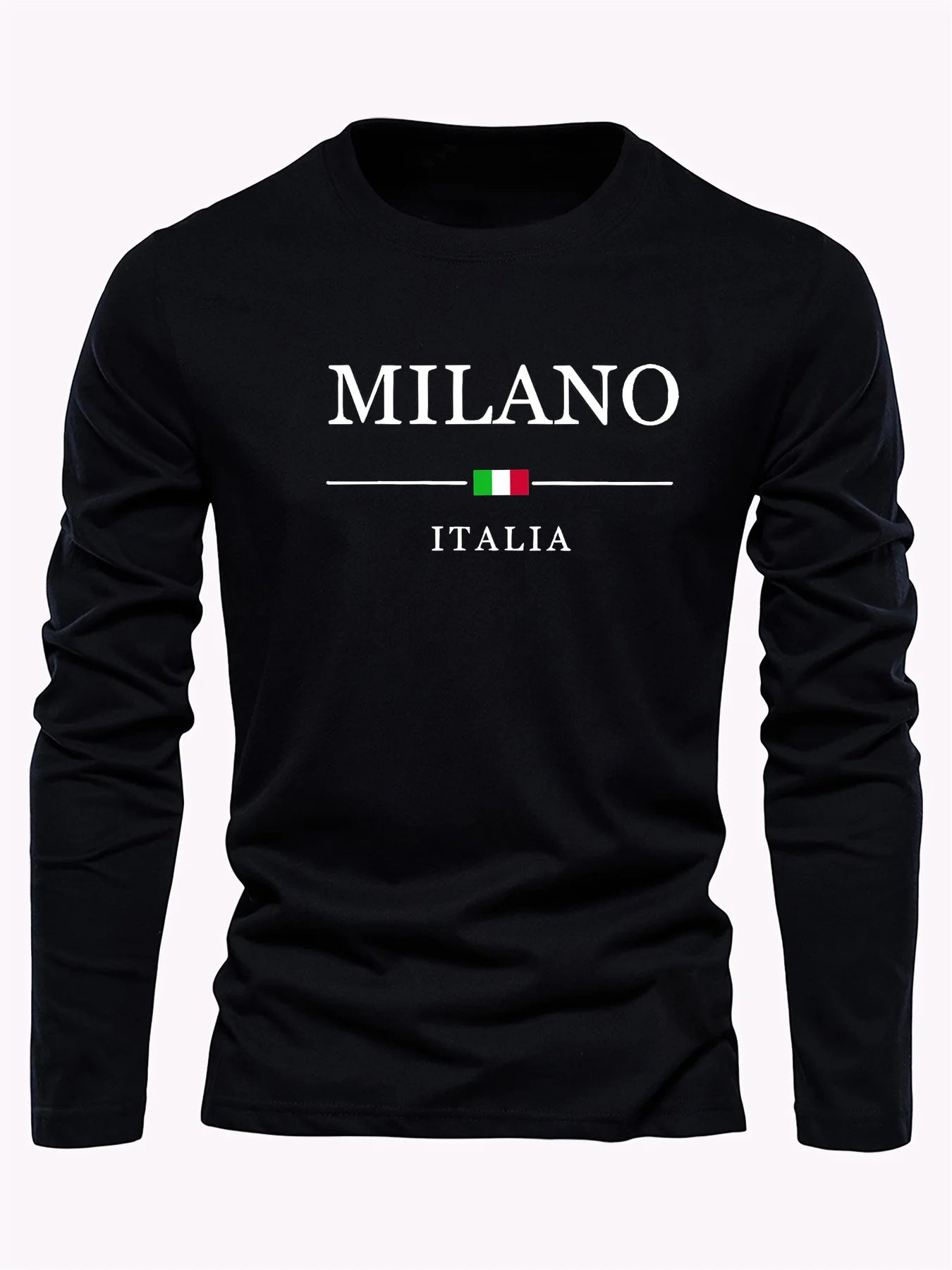 Men's 100% pure cotton comfortable casual loose oversized MALINO ITALIA printed sports round neck long sleeved T-shirt top