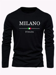 Men's 100% pure cotton comfortable casual loose oversized MALINO ITALIA printed sports round neck long sleeved T-shirt top