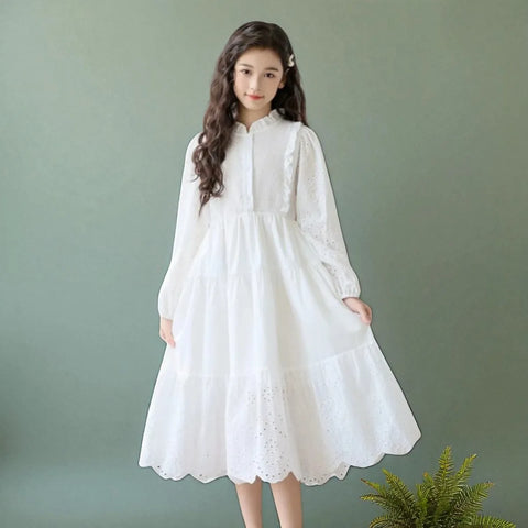 Girls outfits White Princess Dresses for Kids Party Maxi Dress Teenagers School Uniform Children Costumes 6 7 8 9 10 11 13 Years