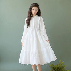 Girls outfits White Princess Dresses for Kids Party Maxi Dress Teenagers School Uniform Children Costumes 6 7 8 9 10 11 13 Years