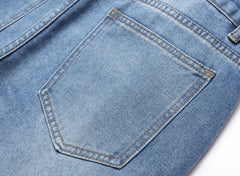 Pencil Pants Men Hole Jeans Mid Waist Skinny Pockets Vintage Ripped