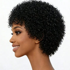 Afro Kinky Curly Human Hair Wig With Bangs Hair Human Natural Afro Wig Machine Made