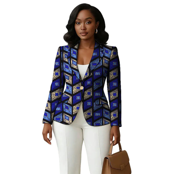 Colorful Print Women's Blazer Original Design African Couture Female Suit Jackets Elegant Thin Coat
