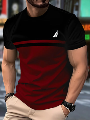 Men'S Novelty 3D Crew Neck T-Shirt,Casual Polyester Knit Fabric with Slight Stretch,,