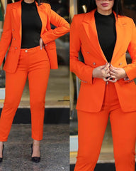 Woman's Pant Sets 2023 New in Casual Business Double Breasted Blazers Jacket Pants 2 Piece Set Elegant Formal Ladies Pant Suits