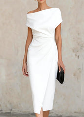 Women's Off Shoulder Ruched Bodycon Midi Dress for Cocktail Party