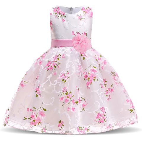 Kids Summer Dress For Girls Wedding Costume Floral Printing Birthday Princess Party Dresses 2-10 Years Children Girl Clothes