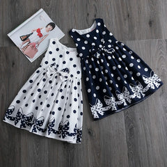 Summer Girls Short Sleeve Dress For Kids Polka Dot Dress Wedding Birthday Party Vestidos 3 6 7 9 12Year Children Casual Clothing