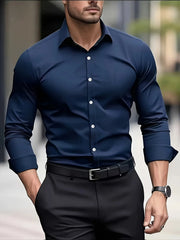 New Simple Texture Solid Color Red Shirt 3D Printed Men's Long Sleeve Daily Workplace Matching Top Shirt
