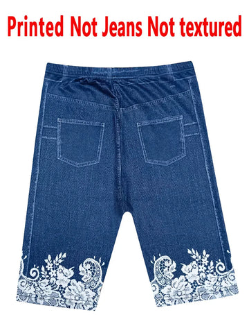 Printed Leggings - Not Faux Denim Fabric]Printed Leggings