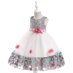 Kids Party Dresses For Girls Flower Embroidery Dress Gown For Infant 1st Birthday Wedding Bow Princess Baptism Christmas Dress