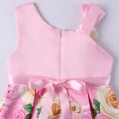 New diagonal shoulder children's dress rose print dress dress Girl party dress festival performance dress ins