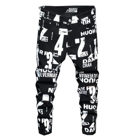 2021 Men's  Fashion High Quality Printed Jeans Men Hip Hop Streetwear Cotton Denim Pants Slim Fit Male Casual