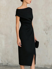 Women's Off Shoulder Ruched Bodycon Midi Dress for Cocktail Party