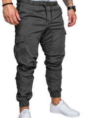 Men High Elastic Cargo Pants Summer Lace Up Drawstring Pocket Harem Stretch Full Trousers BSD-8811