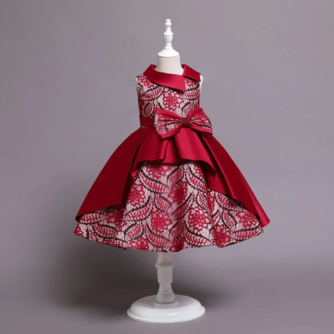 Baby Girl Bow Flower Dress 2-10 Year Children Girl Wedding Birthday Party Princess Dresses Kids Girl Gown