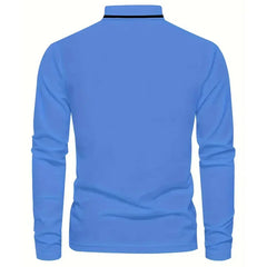 2025 Summer Men's long-sleeved lapel casual polo shirt Breathable and comfortable shirt Solid polo shirt High-quality