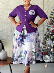 Women's Summer Fashion Patchwork Dress 2026 Printed Five-Quarter Sleeve Fake Two-Piece