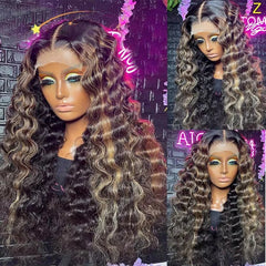 Highlight Ombre Lace Front Wig 40 Inch Curly Wigs 13x6 13x4 Hd Lace Frontal Water Wave Human Hair Wigs 1B/30 Colored Deep Wave