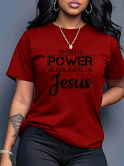 Fashionable Letter Cartoon Print Women'S Round Neck T-shirt  Simple Design Comfortable And Breathable Suitable For Daily Leisure