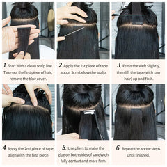 Invisible Tape In Hair Extensions Human Hair Kinky Straight/Light Yaki Straight Injected Tape ins Remy Black Tape On Hair 20PCS