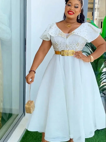Plus Size African Wedding Party Dresses for Women 2024 New Dashiki Ankara Evening Gown Turkey Outfit Robe Africa