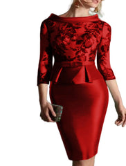 Sheath Cocktail Dress Elegant Dress Knee Length Jewel Neck Fall Wedding Guest Satin with Buttons Appliques 2025 free customized