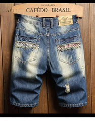 2025 Summer Ripped Denim Shorts Jeans Men's Five Quarter Loose Size Medium Pants Fashion Brand Personality Beggar