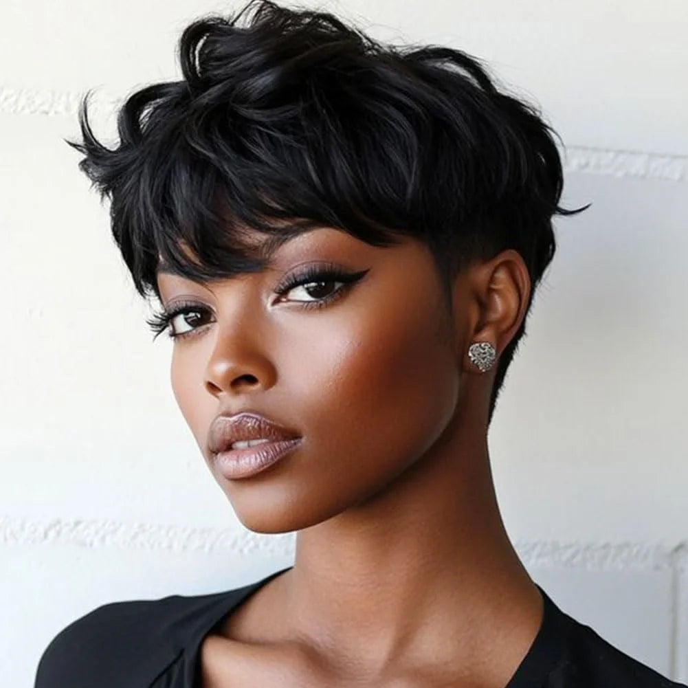 Human Hair Short Curly Wigs for Women Pixie Cut Wig Machine Made Human Hair Short Wigs Natural Hair Short Curly Wigs