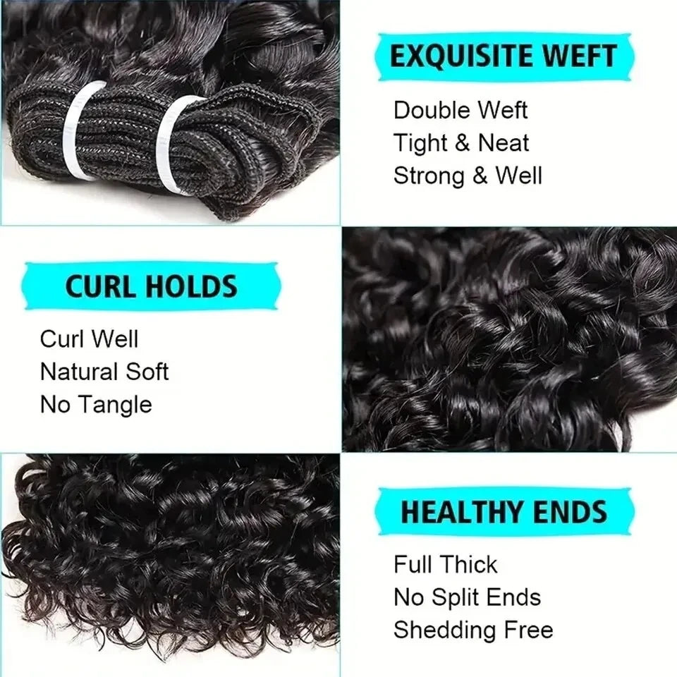 Short Kinky Curly Human Hair Bundles With Closure 100% Unprocessed Hair Weft Extensions Tissage Humain Hair Natural Remy Hair