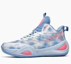 Mesh breathable polyester fiber material soft sole contrasting color men's high top basketball shoes