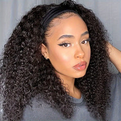 200% Density Human Hair Wig Short Headband Bob Wig Natural Black Short Curly Bob Cut Glueless Kinky Curly Headband Wig
