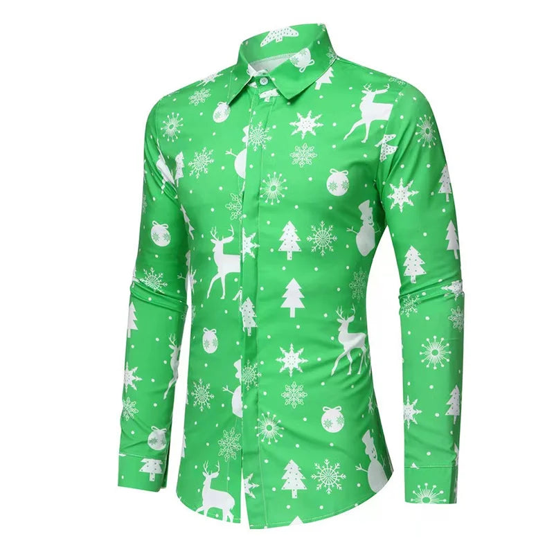 Christmas Theme Men's Christmas Trees Printed Shirts Snowflake Grad Shirts