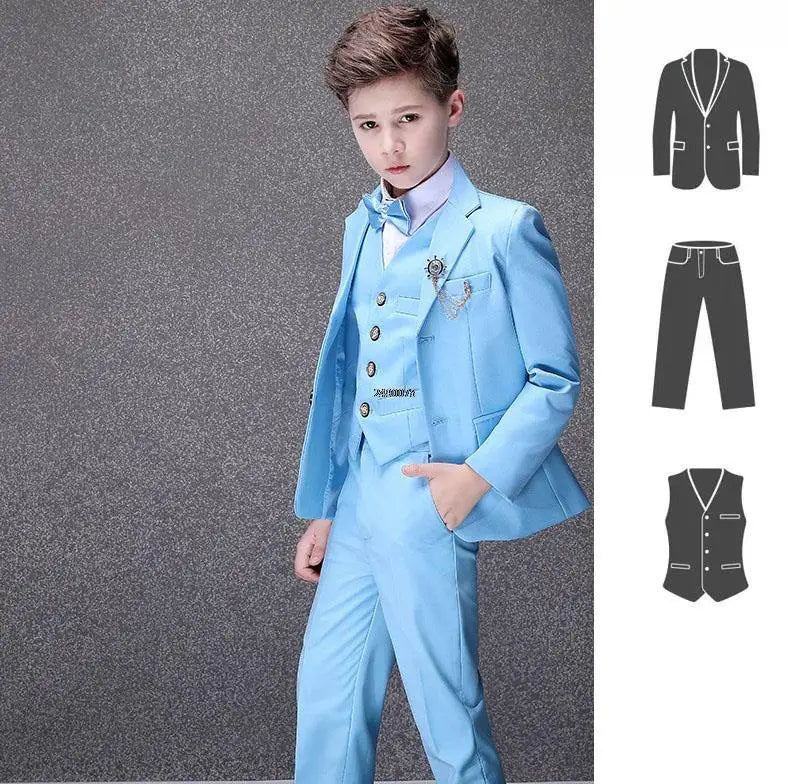 Flower Boys Blue Wedding Suit Kids Party Photograph Suit Teenager Birth Children