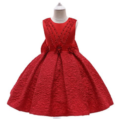 Elegant Dress For Children Evening Dress Girls' Bow Beaded Flower Princess Dress For Birthday Wedding Party Formal Banquet Gown