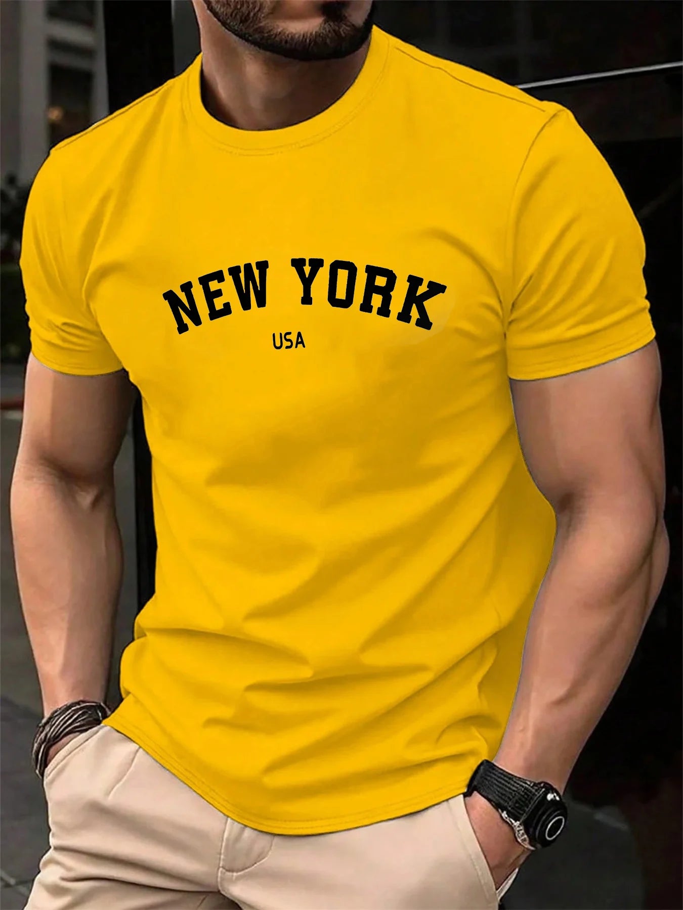 Men's Summer 100 Cotton Fashionable Casual Loose Large New York USA Letter Printed Round Neck Short Sleeve T-shirt Top