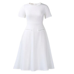 2026 Women's Elegant Simple Solid Color Dress Round Neck A-Line Shape Slimming Effect Waist-Slimming Full Dress