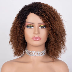 Sleek Afro Kinky Curly Human Hair Wigs Ombre Highlight Kinky Curly Human Hair Wig Brazilian Full Machine Curly Bob Wig For Women