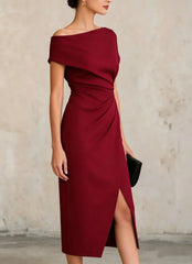 Women's Off Shoulder Ruched Bodycon Midi Dress for Cocktail Party