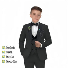 Autumn New Arrival Kids Formal Suit Set, 3 Pieces Velvet Notched Lapel Neck , Matching Vest and Pants, Boy's Tuxedo Set