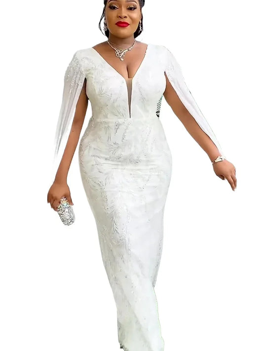 Elegant Party Dresses 2024 Luxury Sequin Evening Gowns For Women Africa Clothing Wedding Prom Bodycon Long Dress Dashiki Outfits