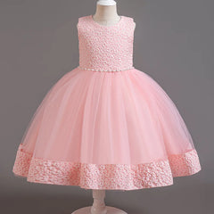 Spring Flower Girl Elegant Dresses for Wedding Girls’ Formal Dress with Bag 3 PC Set Long Sleeve