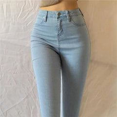 High Waist plus Size Denim Jeans Women's Tight Fit Butt Enhancing Pencil Pants New Arrival Light Blue Casual Long Trousers