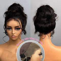 Invisi-Strap 360 Lace Frontal Body Wave Human Hair Glueless Wigs With Drawstring Plucked & Bleached 220% Density For Women