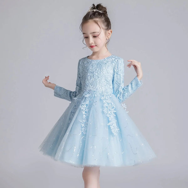 Spring Autumn Bridesmaid Dresses Lace Long Sleeve Flower Girl Dresses for Weddings Fashion Solid Girls Party Dress 3-12 Years