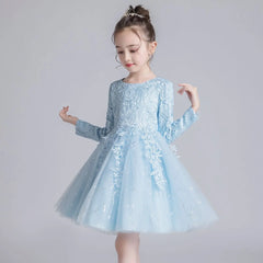Spring Autumn Bridesmaid Dresses Lace Long Sleeve Flower Girl Dresses for Weddings Fashion Solid Girls Party Dress 3-12 Years